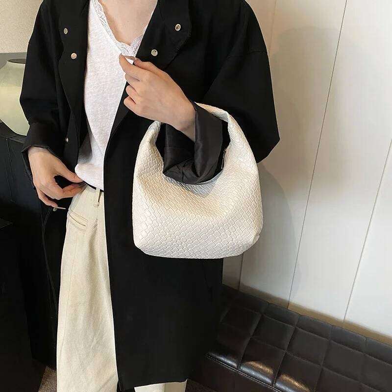 Classic Handbags for Women Fashion Woven Embossed Soft PU Leather Small Top Handle Shoulder Bag, Casual Daily Use Tote Bag XJ260311