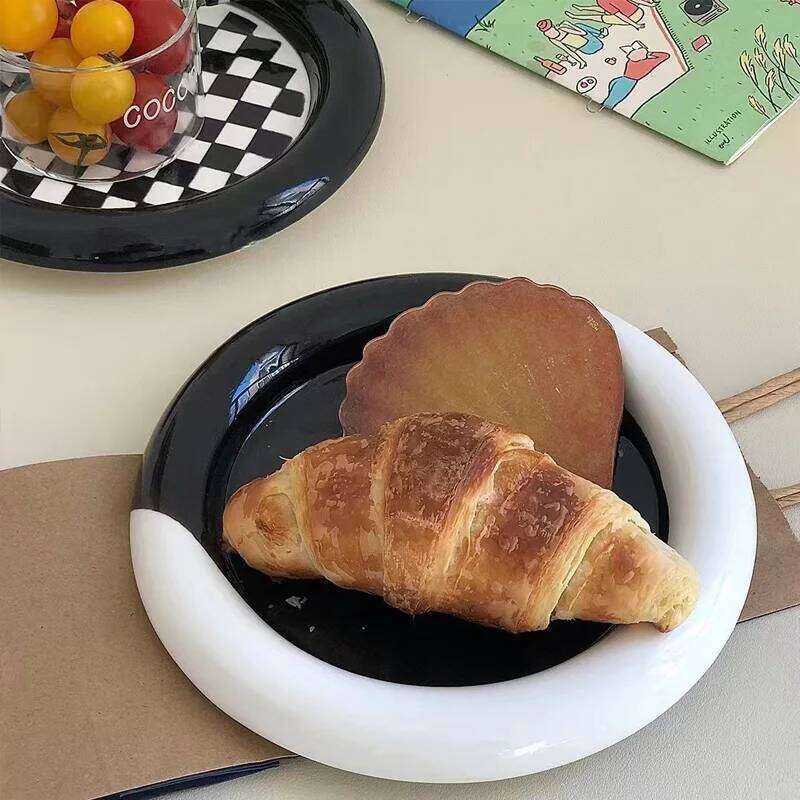 Kitchenware Checkerboard Grid Black White Jewellery Storage Tray Dinner Plate Breakfast Dessert Cake Dish for Dining Room Home Decoration