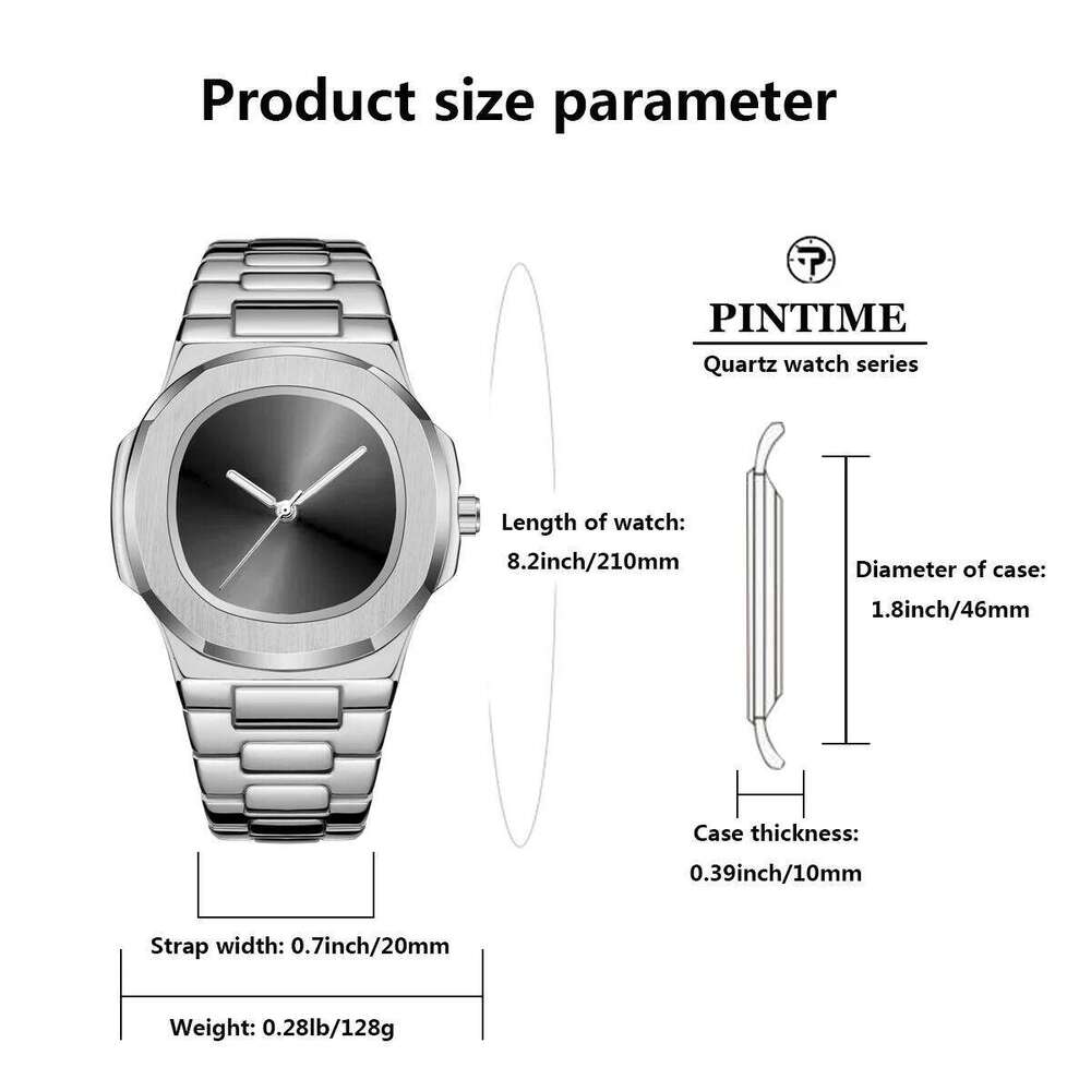 Men's Fashion Watch Plain Dial Silver Black Quartz Casual Style Classic Luminous Hand Waterproof Auto Date Clock Relogio Gifts