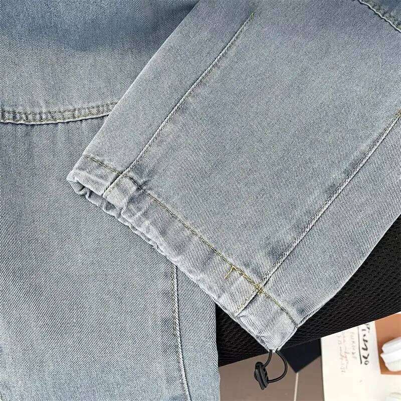 Loose Straight Long Trendy Washed Men New Elastic Waist Spring Autumn Youth Popular Fashion Jeans Big Pocket Cargo Pants Z260225