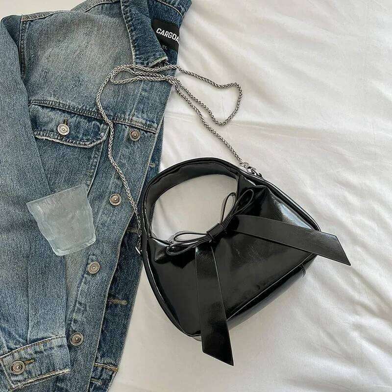 Cute Bows Handbag for Women Solid Pu Leather Small Commute Handle Bags Lady Casual All-matched Chain Shoulder Pack Party Purse XJ260311