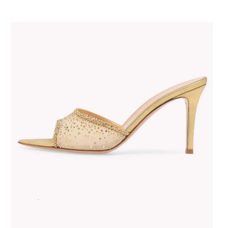 Silk Rhinestone Bling Pointed Toe Women Sandals Thin High Heel Solid Color Slip On Fashion Western Style Sexy Party Female Shoes K260311