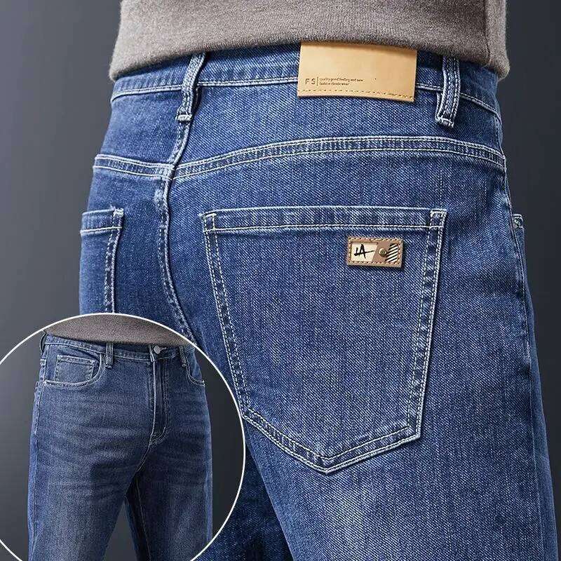 Men's Soft Stretch Straight Jeans Business Casual Slim Fit Wash Denim Pants Korean Fashion Blue Gray Male Brand Trousers Z260225
