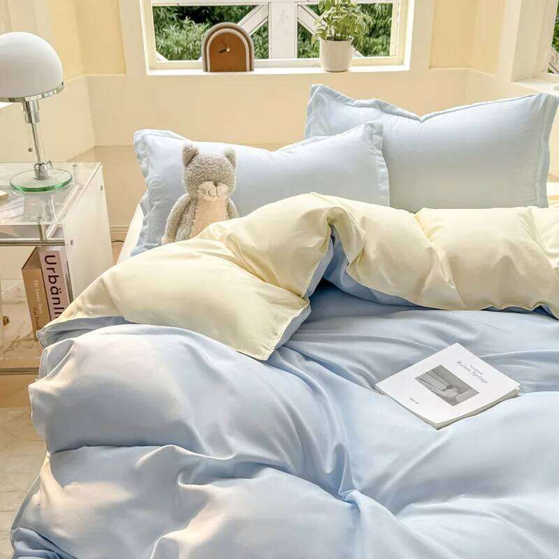 Blue Duvet Cover with Zipper Nordic Ins Twin Full Queen Size Flat Sheet Pillowcase Girls Boys 2025 Spring Bedding Set H260311