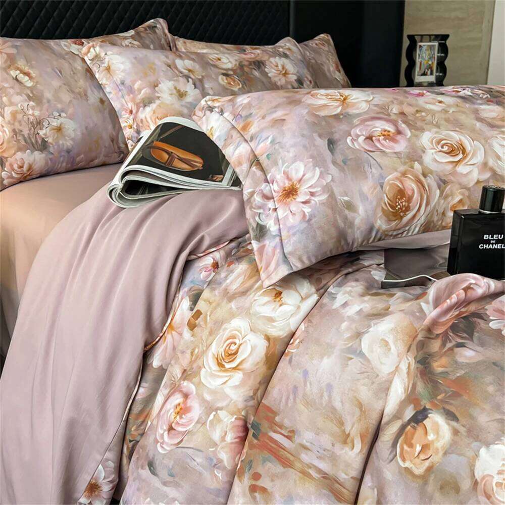 Flower Printed Bedding Soft Bedroom Decor Comforter Duvet Cover Pillowcase Bed Sheet Washed Cotton Four Piece Set H260311