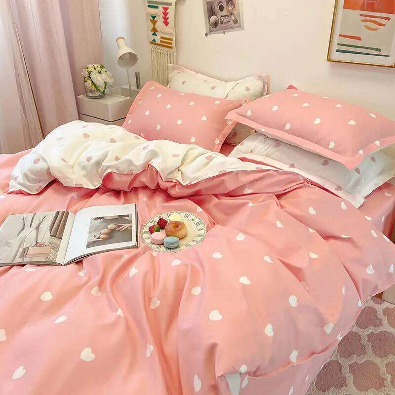 Ins Princess Pink Heart Duvet Pillowcase Bed Sheet Kids Girls Bedding Set Queen Twin Cute Kawaii Quilt Cover No Filler H260311
