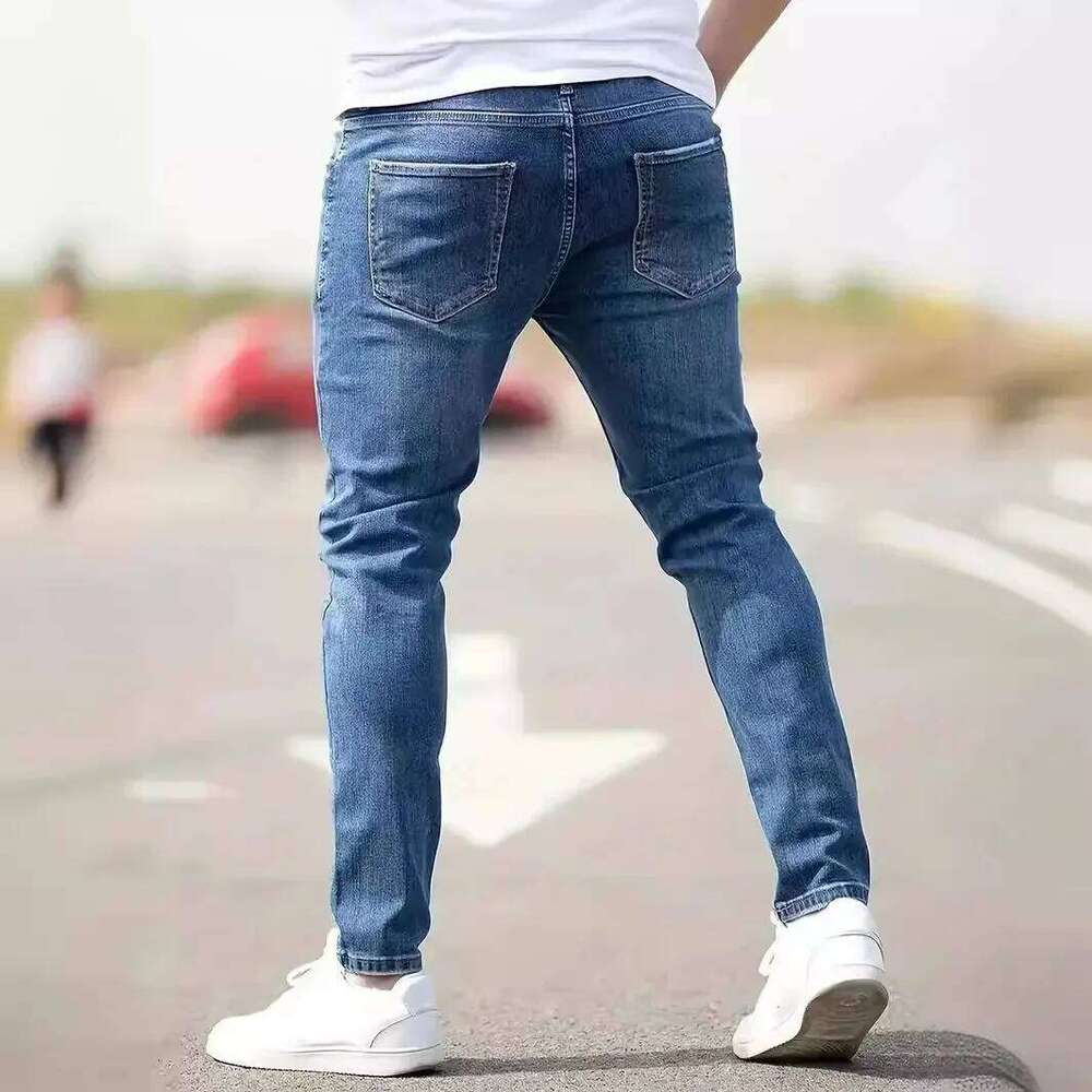 Men Jeans Denim legging pants Distressed Holes Skinny Vintage Wash Solid Pencil Pants 2025 Ankle Length Sheath Punk Pockets Slim Z260225