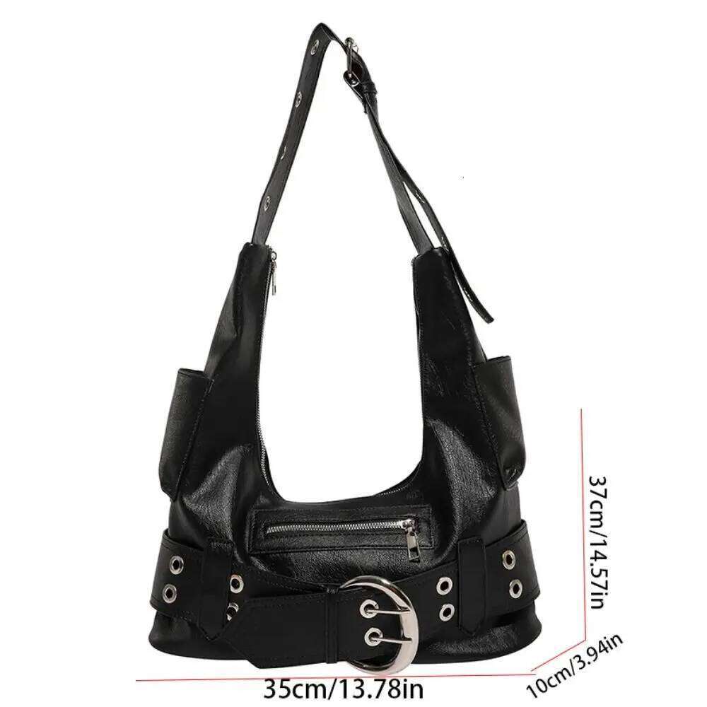 Personality Metal Stud Rivet Shoulder Punk Style Sweet Cool Underarm Handbag Large Capacity Tote Bag Daily XJ260311