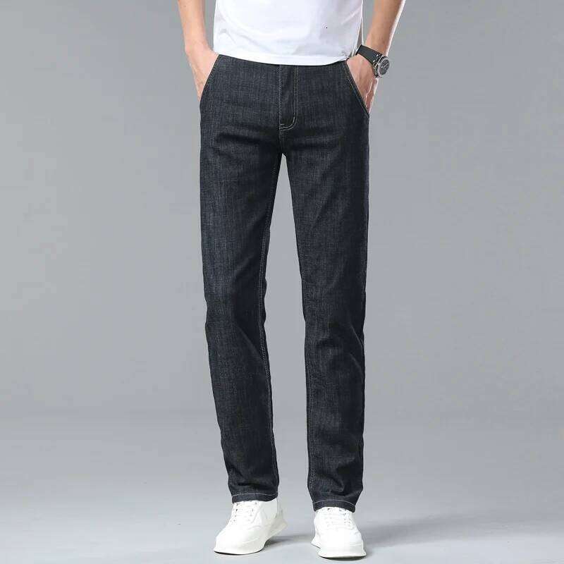 Light Blue Classic Business Casual Cotton Pants Fashion Breathable Denim Elastic Trousers Brand Men's Clothing Straight Jeans Z260225