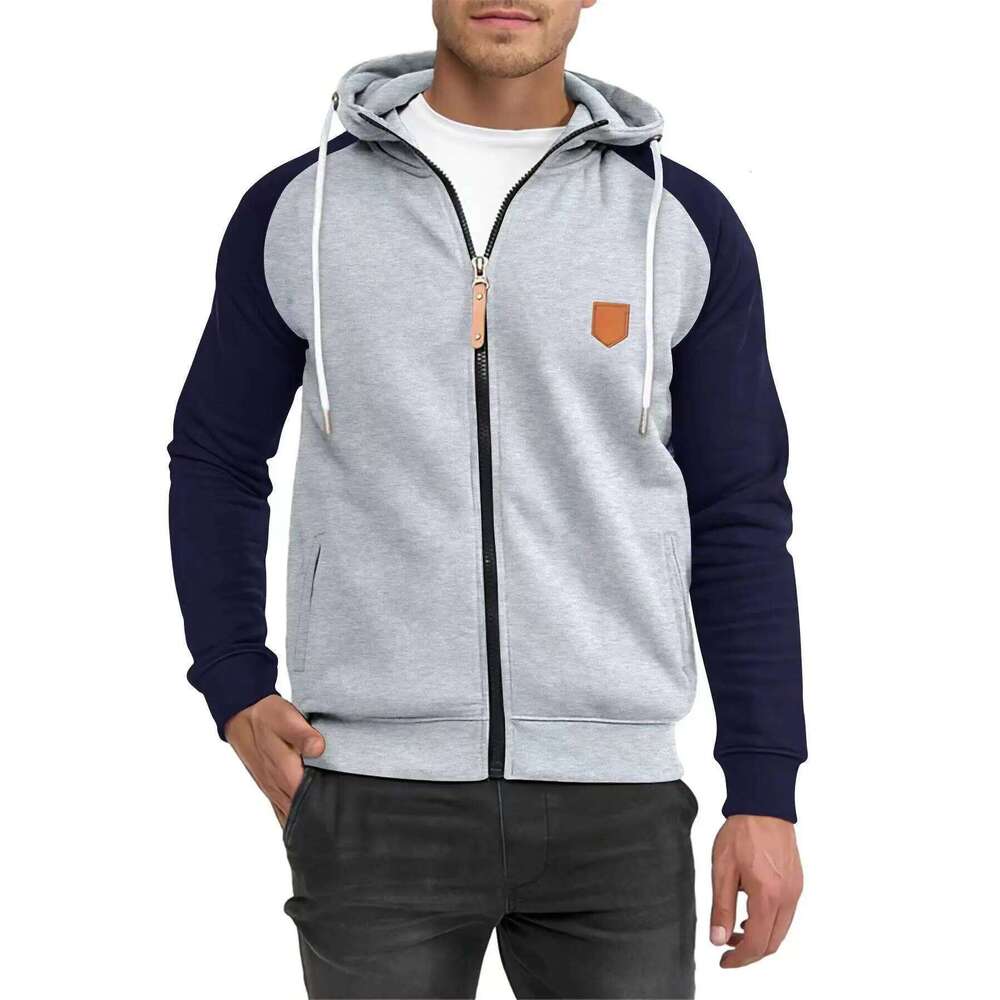 Men's Color Block Sports Fleece Zipper Hoodie Casual Fashion Shoulder Sleeve Outerwear Polyester Fiber Spring Autumn Wear 26H0311