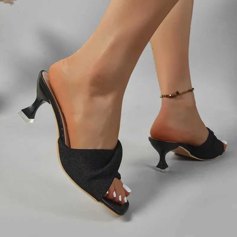 Summer Fashion Simple Ladies Dew Feet High Heels Solid Color Comfortable Casual SlippersFashion K260311