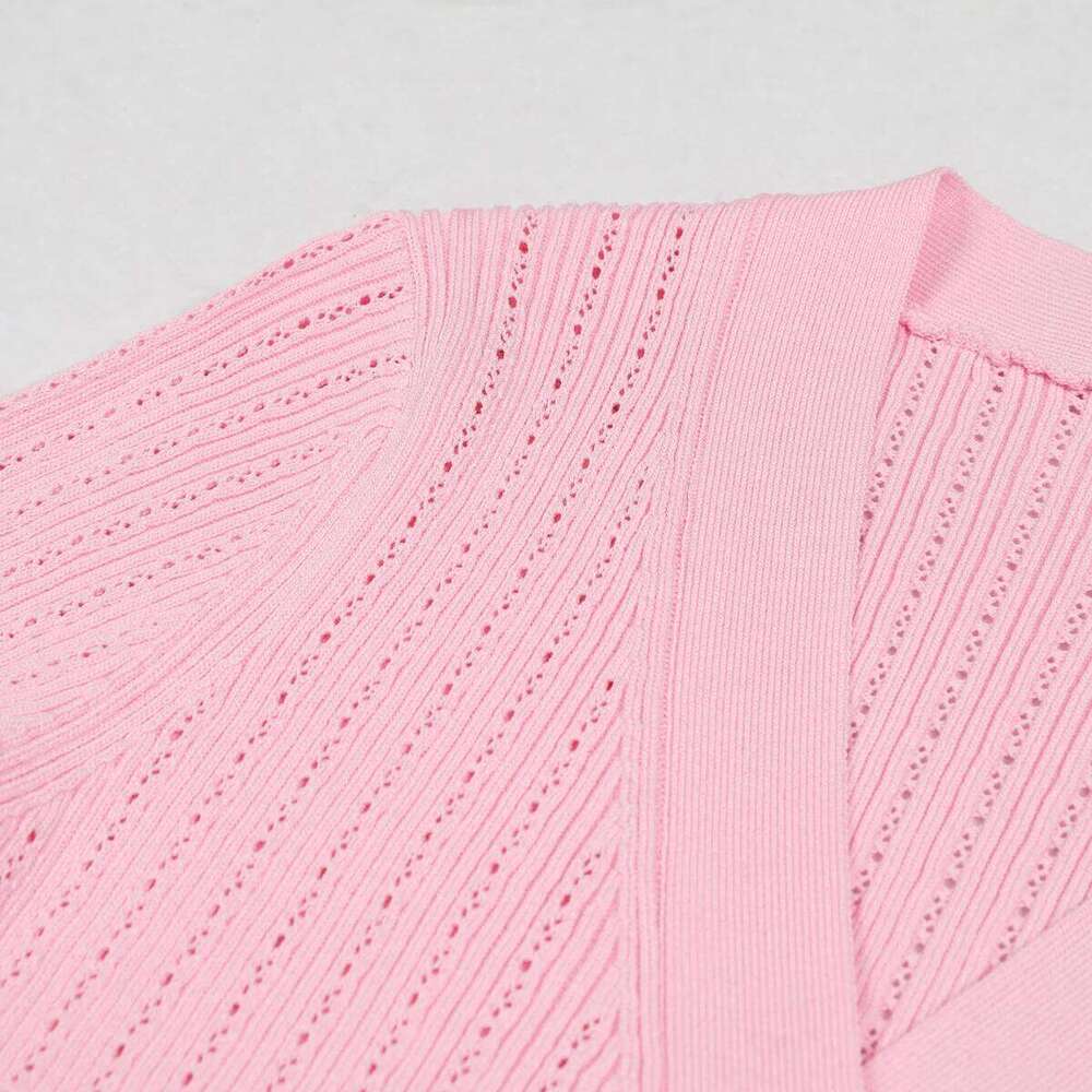Five Color High Version New Diamond Button Versatile Short Sleeved Knitted Top Cardigan Fish Tail Slim Half Skirt Set