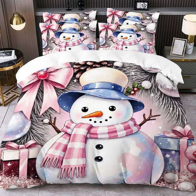 Prints Duvet Pillowcases Set Claus Reindeer Sleigh Christmas Tree Santa Hat Snowflake Pattern Quilt Cover H260311