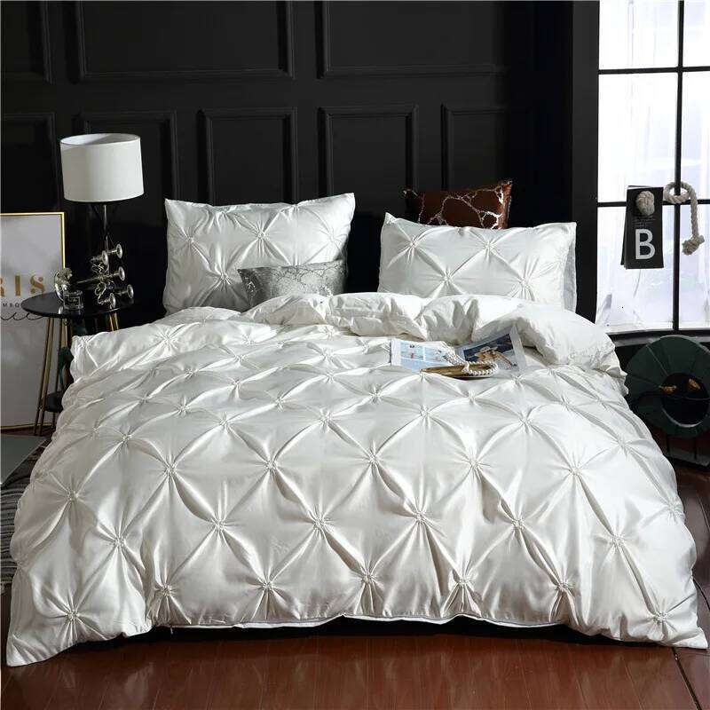 Chiffon Pinched Flower Design Duvet with Pillow Cases Fashion Polyester Bedding Set Soft Comfortable Quilt Cover 3pcs H260311