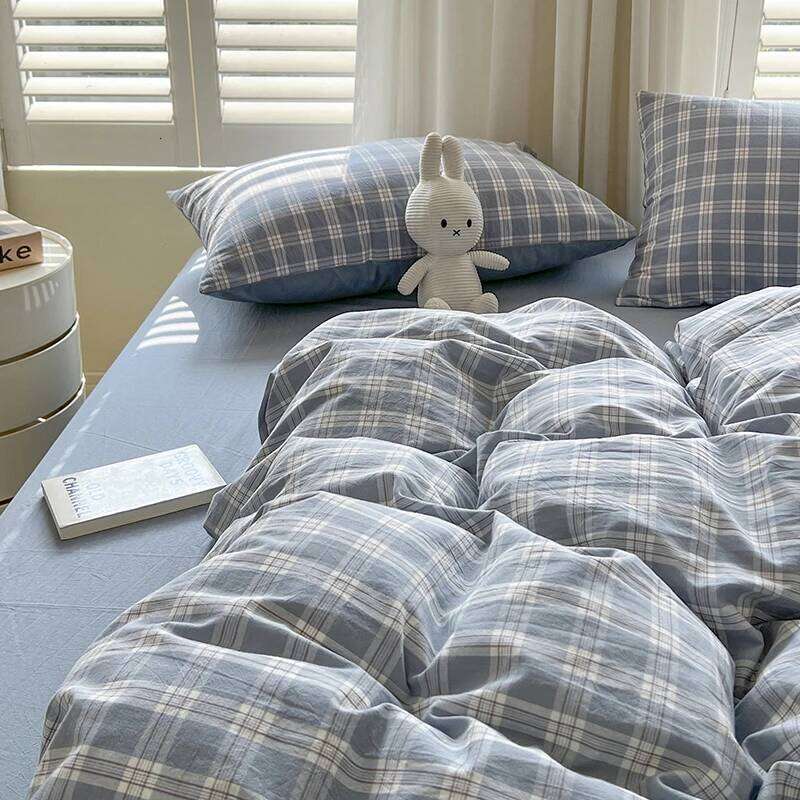 2026 New Lattice Duvet Cover with Sheet Pillowcases No Filling Warm Bed Linen Twin Full Queen Size Grid Home Bedding Set H260311 - view 4