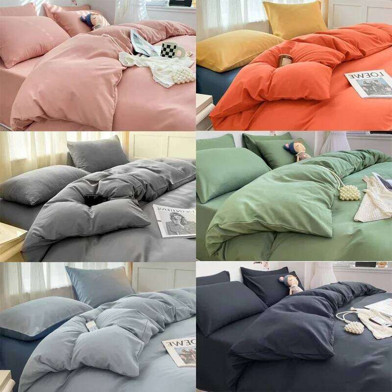 Solid Color Brushed Fabric Duvet Pillowcase Bedding Set Bed Sheet Quilt Cover Single Queen King Size 4 Pieces Sets H260311