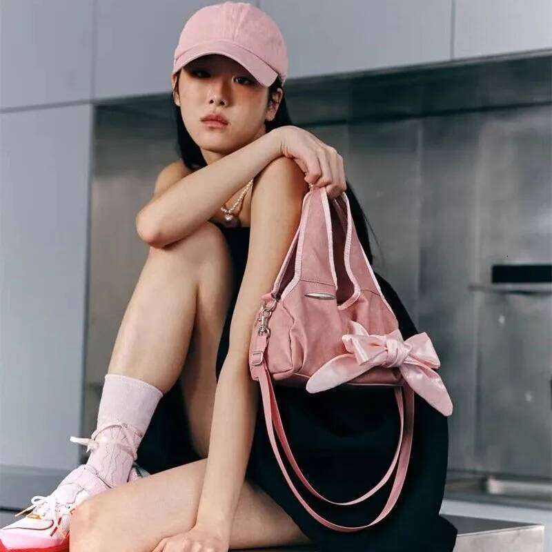 JIAERDI Harajuku Bow Y2k Handbag Women Vintage Zipper Casual Crossbody Bags Purse Ladies Retro Handle Pink Messenger Bag Chic XJ260311