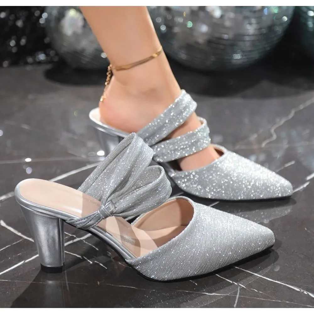 New Style Pointed Toe Square Root Rhinestone Decoration Sexy and Elegant Womens Shoes Casual and Comfortable K260311
