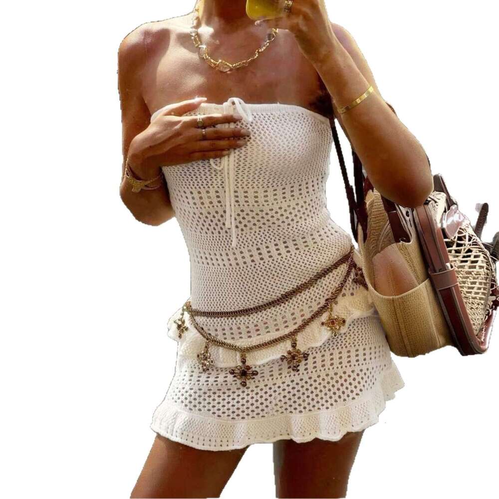 Sexy Knitted Hollow Beach Cover Up Dress Swimsuit Bikini Women Summer Vacation