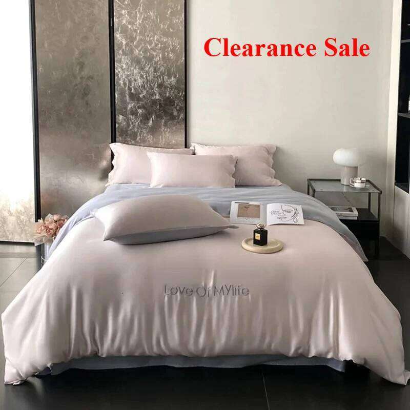 New craft ice silk printing embroidery fashionable solid color double-parcel four-piece set of sheets and bed hats H260311