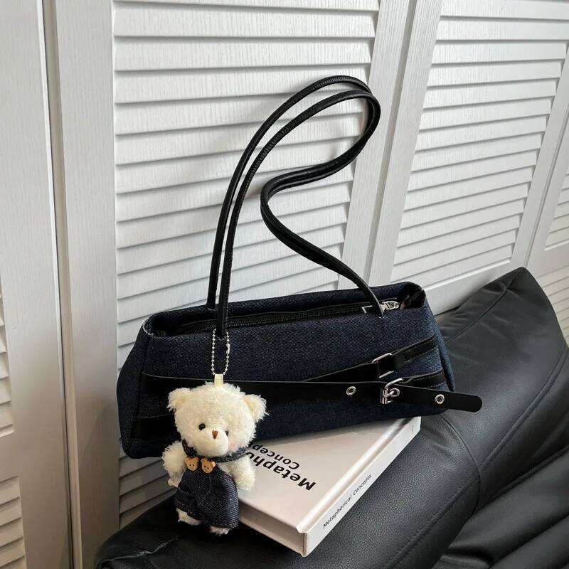 Fashion Belt Design Denim Shoulder Bags for Women Versatile Simple Ladies Phone Underarm Bag Outdoor Portable Female Handbags XJ260311