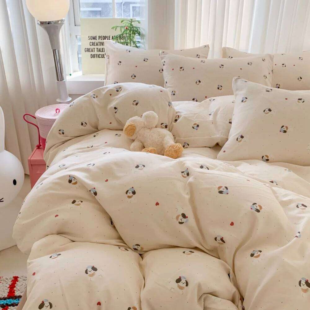 Class A Bedding Floral Style Linen Soft Knitted Double Yarn Four-Piece Quilt Cover Set Bed Sheets Gift for Home H260311