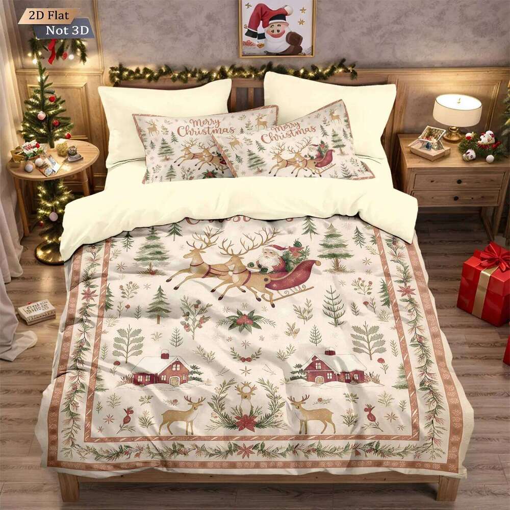3pcs Santa Claus printed coreless bedding set, multi size bedroom dormitory duvet covers, soft and machine washable decoration H260311
