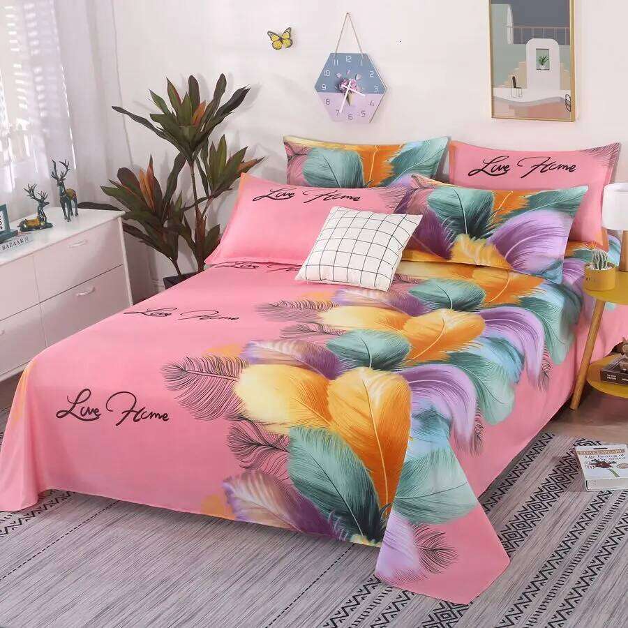 3pcs/Set Home Textile with Pillowcases Cotton Material Lovers Room Bedding Flat Bed Sheet Set H260311
