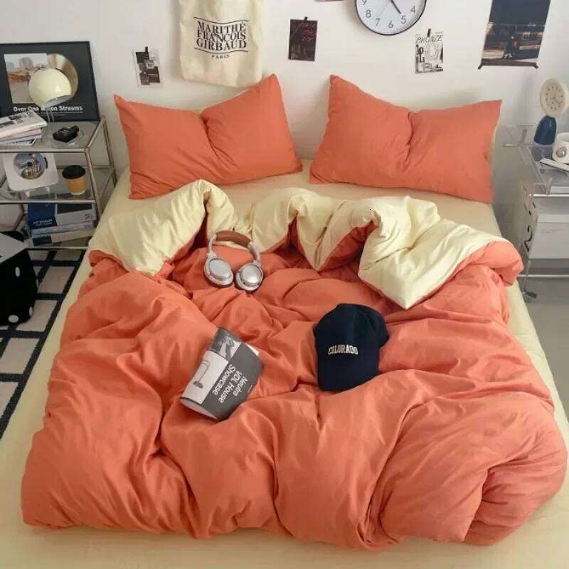 2025 new class A can sleep naked washed cotton solid color sheets student dormitory simple double-spell four-piece bedding H260311 - view 4