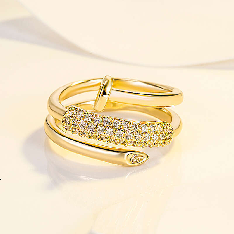 Rings Designer Luxury Ring Jewelry For Women Copper Plated Light Luxury Ring With 18K Gold Three Circle Stud Adjustable Opening Unique Fashion High-En