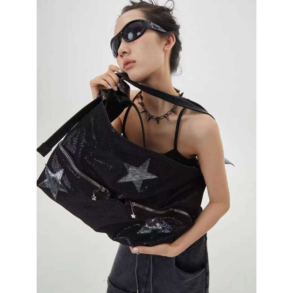 JIAERDI Star Black Large Capacity Tote Women Hot Girls Beading Y2k Shoulder Messenger Bag Female Harajuku Aesthetic Handbag XJ260311