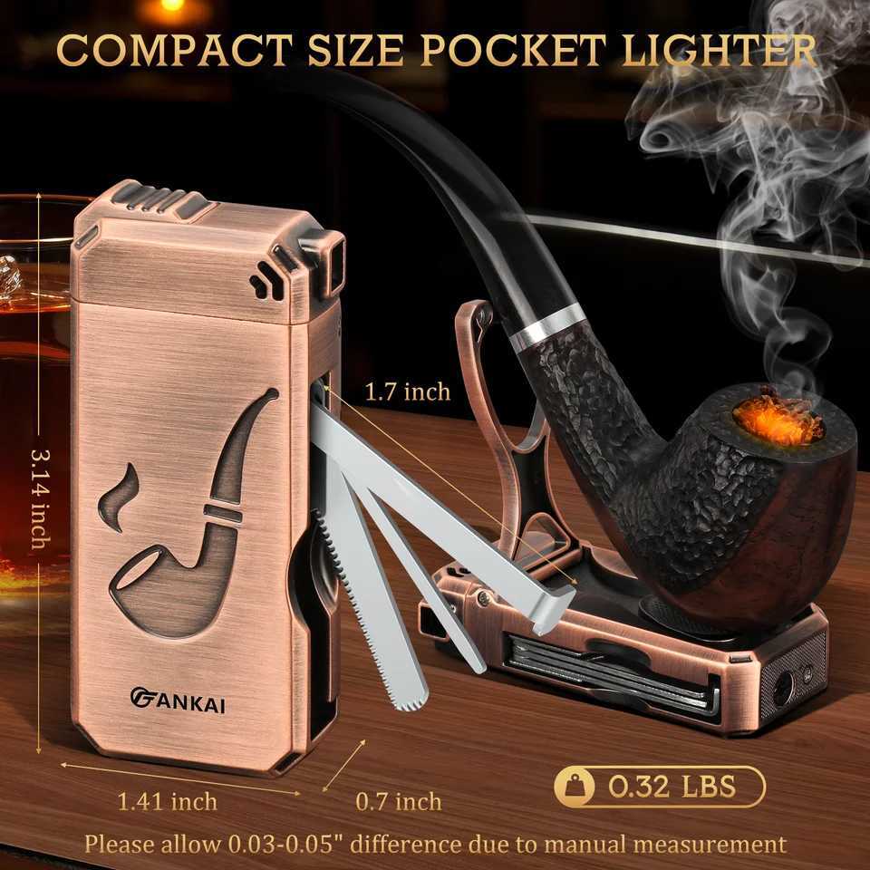 Pipe Lighter Built-in Pipe Stand 3 in 1 Cleaner Tools Refillable Butane Window Lighter with Angled Soft FlameGas Lighter N260311