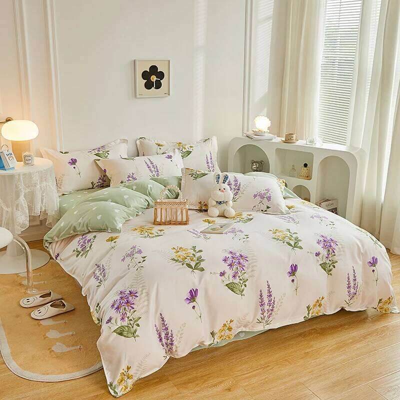 4 Pieces Bedding Country Romantic Lavender Flower Duvet Purple Yellow Floral Quilt Cover Microfiber Bedspread Set H260311
