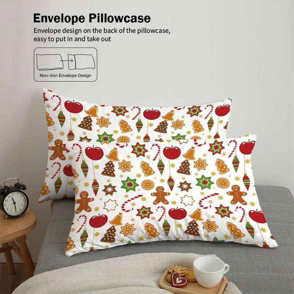 3-piece Christmas Cute Gingerbread Man Pattern Print 1 duvet cover+2 pillowcases, no core Comfortable Bedding Set H260311