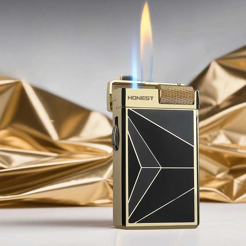 HONEST Double Happiness Metal Cigar Cutter Dual Fire Direct Lighter Personalized Windproof Visible Gas Chamber Cigarette Lighter N260311