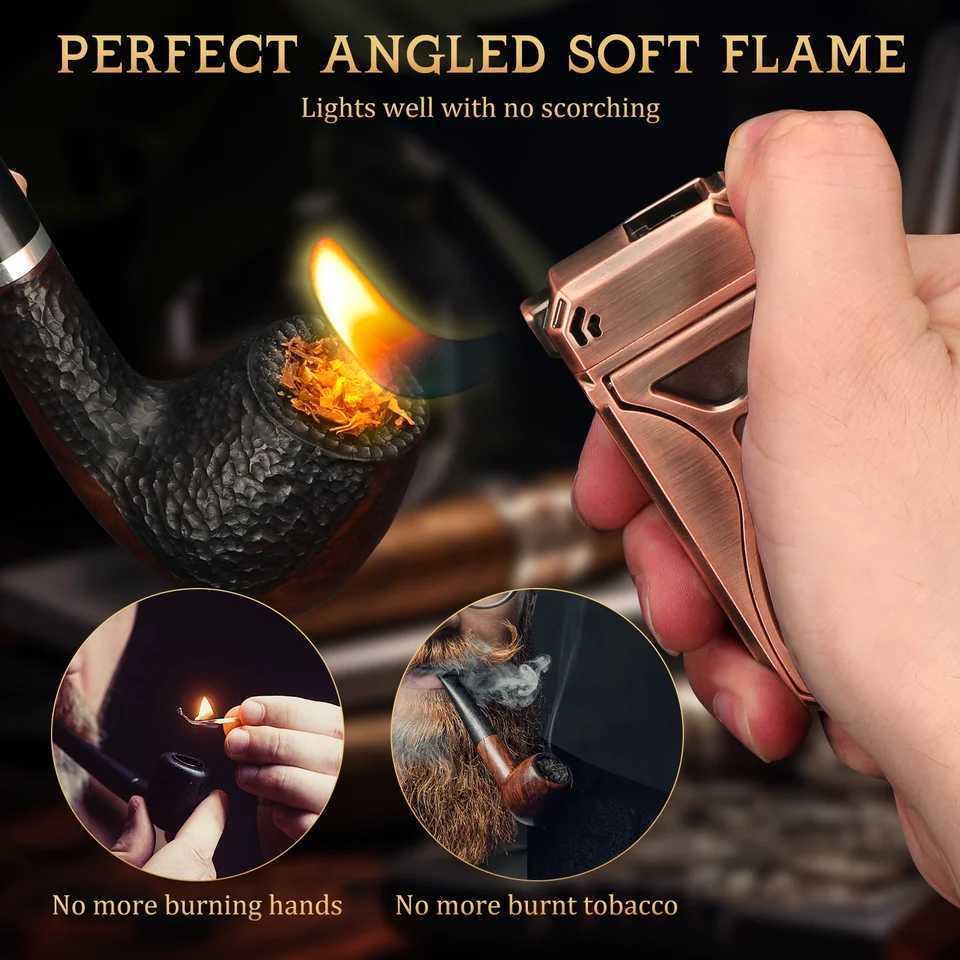 Pipe Lighter Built-in Pipe Stand 3 in 1 Cleaner Tools Refillable Butane Window Lighter with Angled Soft FlameGas Lighter N260311