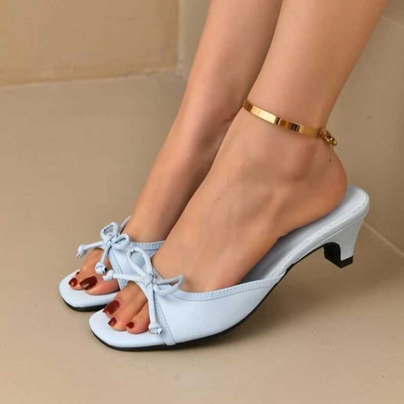 Designer Womens Butterfly-knot Street Style Square Toe Thick Heel Dress Shoes Spring Summer Concise Zapatos De Mujer K260311