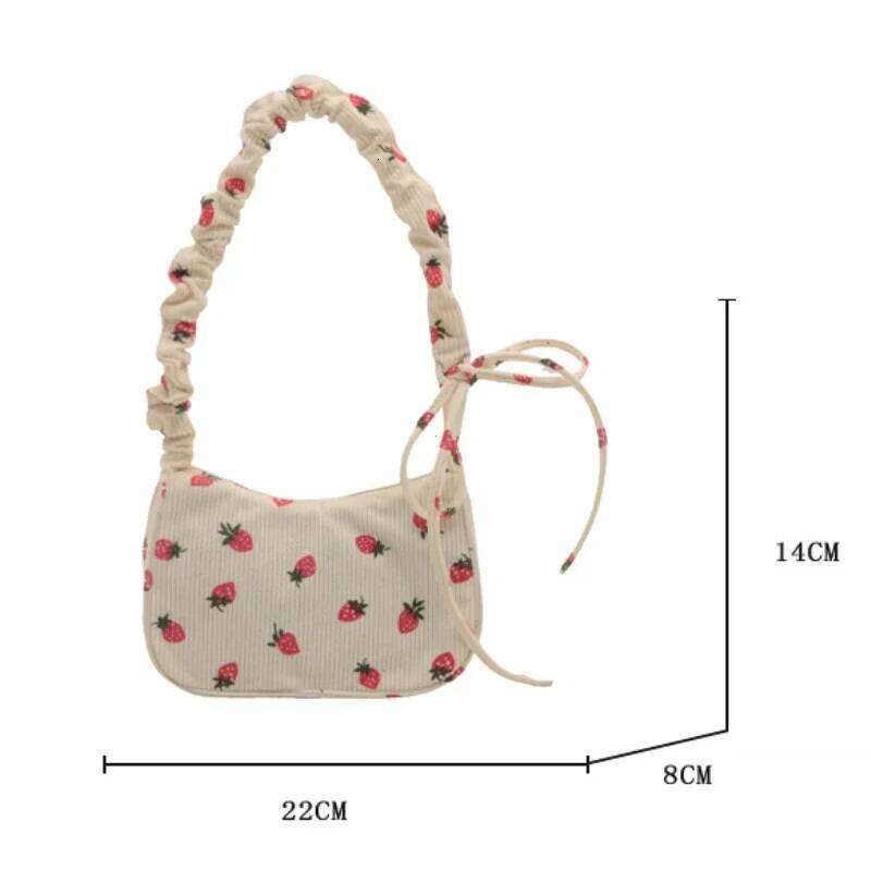 Women Small Underarm Bag Corduroy Handbag Cute Strawberry Print Little Tote Half Moon Design Eco Cloth Purse Mini Shoulder Bags XJ260311