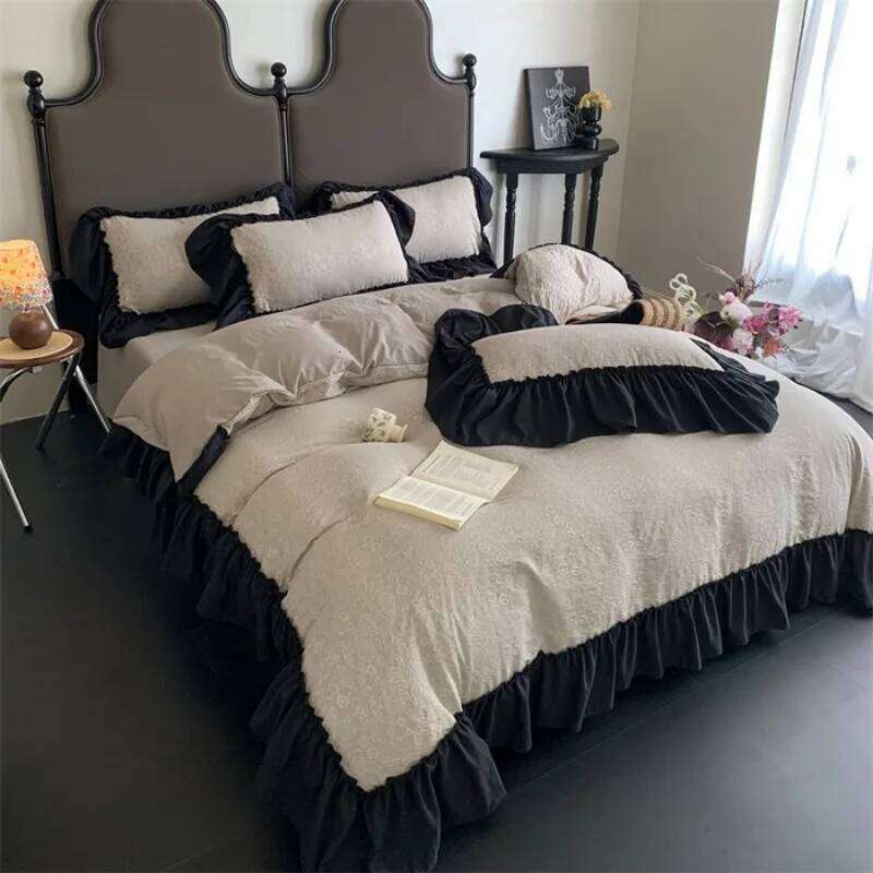 2025 New Monet washed sanded double-layer yarn three-dimensional jacquard large lace craft four-piece sheet set H260311 - view 4