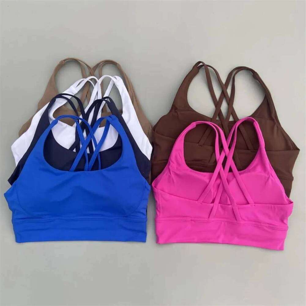 Solid Color Soft Cross Women Fitness Bra Tights Yoga Vest High Strength Shockproof Gym Sports Top Push Up With Chest Pad 26H0311