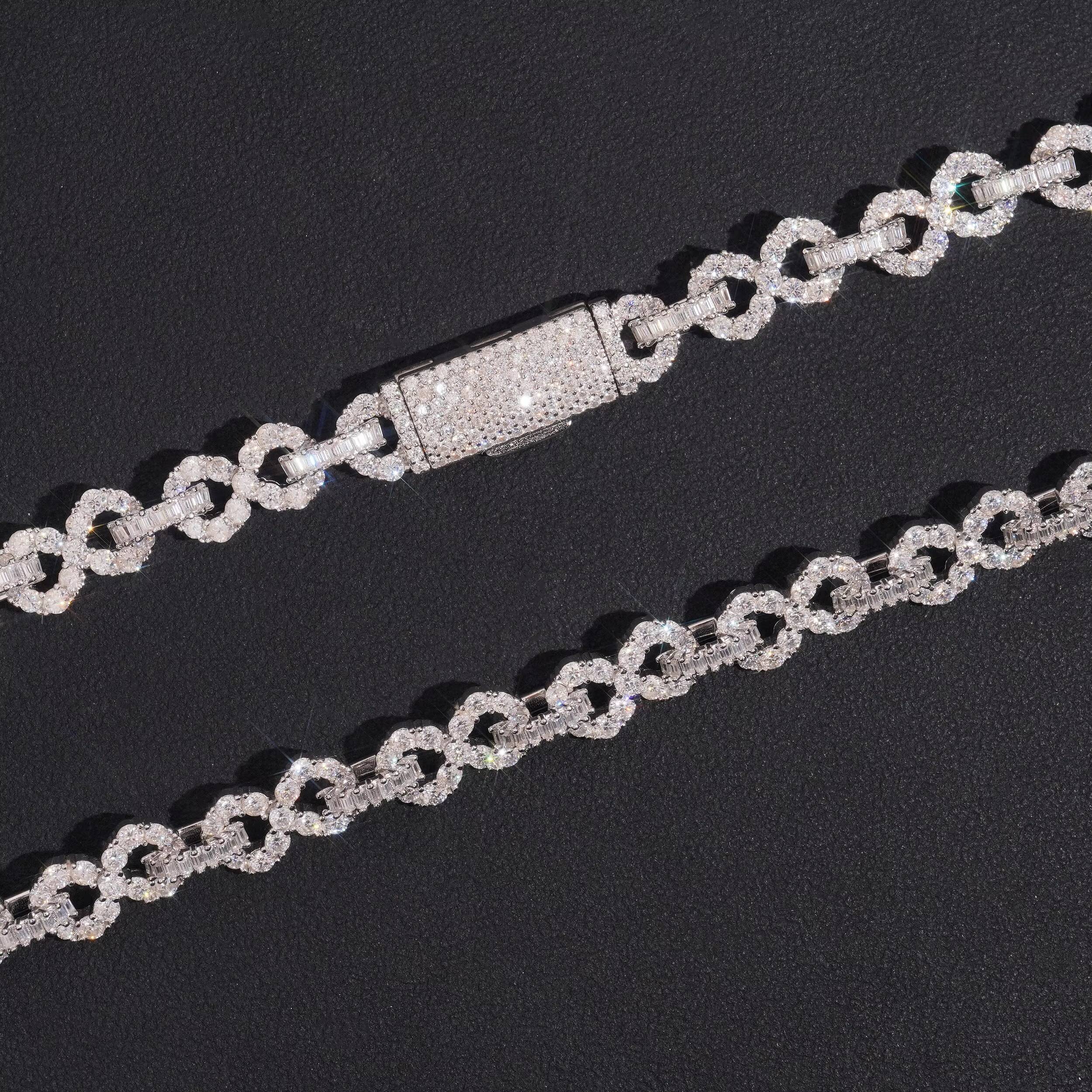 925 Sterling Silver 8MM Infinity Link Chain Necklace VVS Moissanite Diamond Hip Hop Jewelry