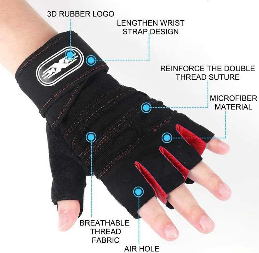 Fitness Half Finger Gloves Men Women Weight Lifting Gloves with Wrist Support Riding Non Slip Horizontal Bar Exercise Training M260311