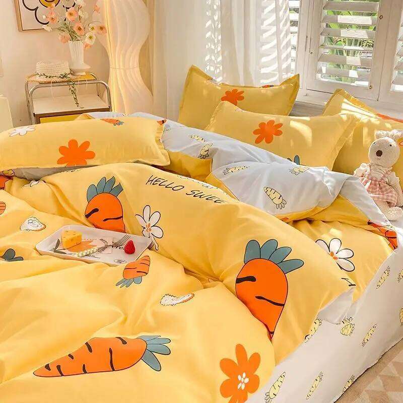 Cute Rabbit Bedding Set Flat Sheet Duvet Cover Pillowcases Single Double Queen Size Bed Linen Boys Girls Home Textile H260311