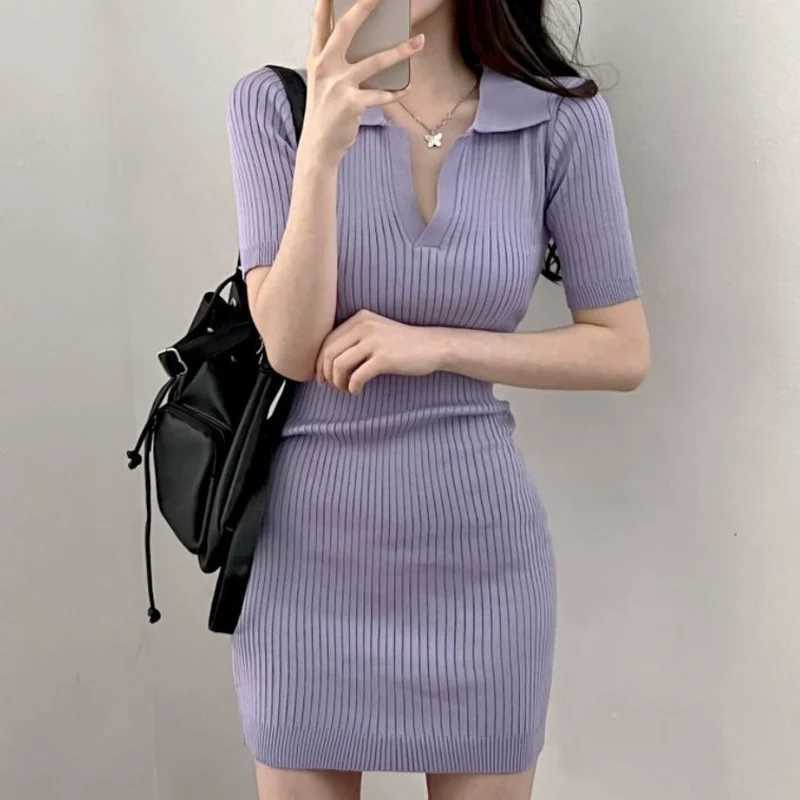 Short Sleeve Dress Women Slim Knitting Female Clothes Summer Streetwear Vacation Casual Soft Sweet Sexy Basic Ulzzang Vestidos M260311