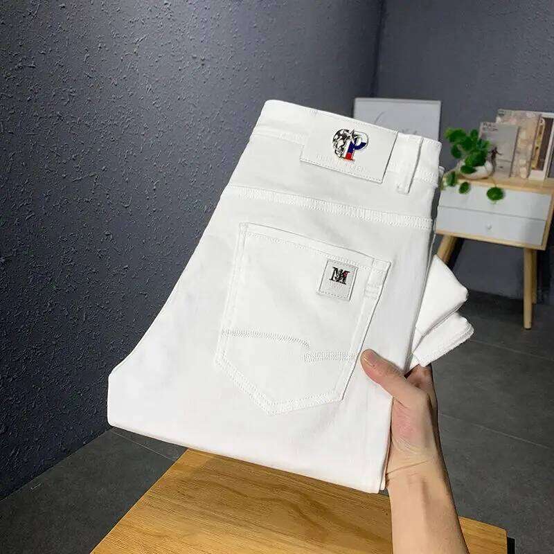 Men White Jeans Fashion Business Casual Classic Style Slim Soft Pure Cotton Trousers Male Brand Advanced Stretch Pants Z260225
