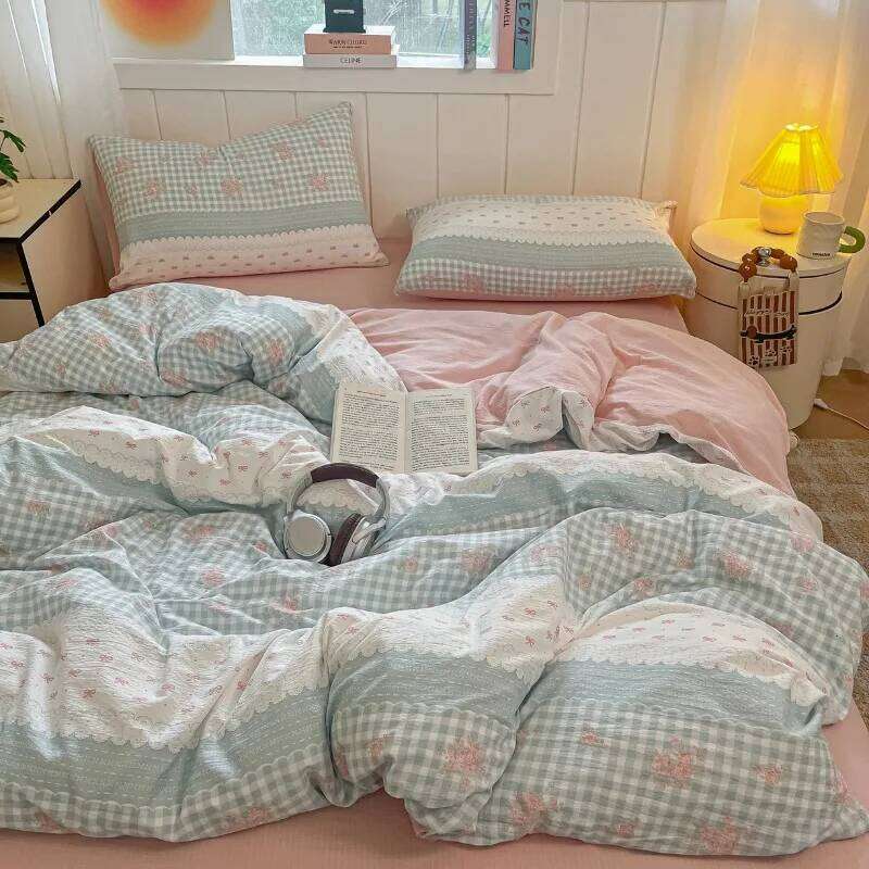 2025 new double-layer yarn printing four-piece student dormitory three-piece set, bed sheet quilt cover, bedding H260311