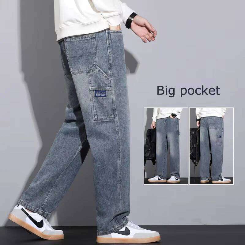Vintage Jeans Men's 2025 Autumn New Straight Pocket Cargo Pants Loose Wide streetwear Casual Denim Trousers Male Z260225