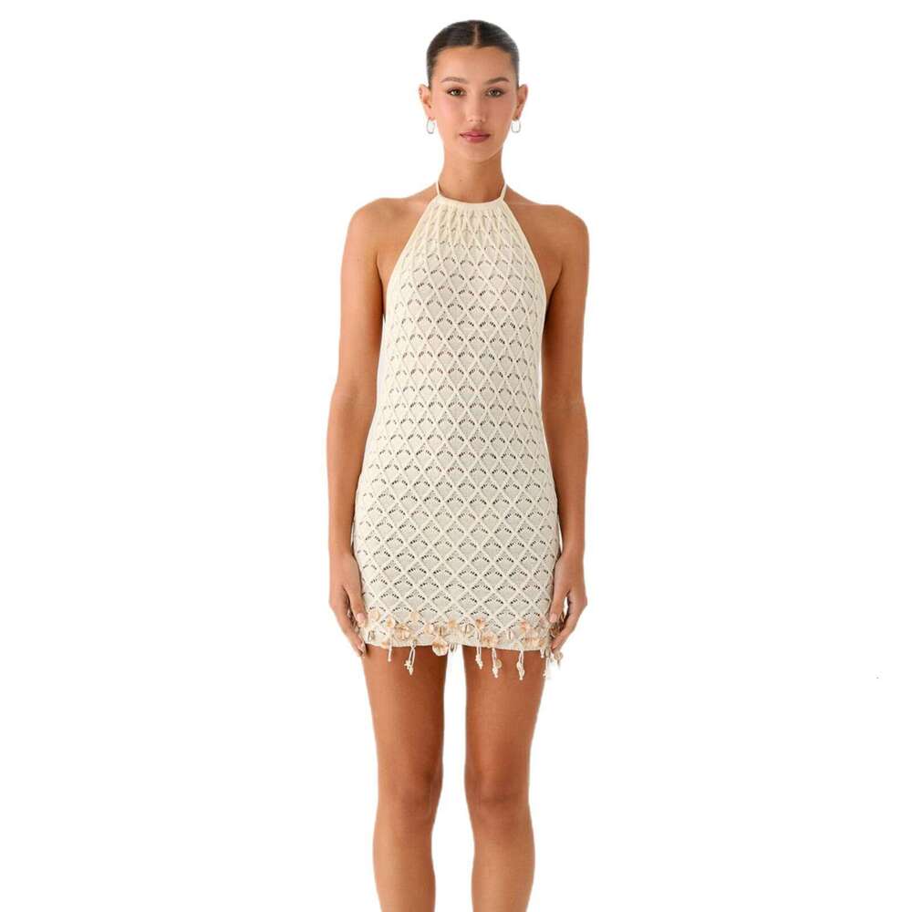 Solid Color Sexy Knitted Cover-Up Bikini Swimsuit Set Beach Dress Sun Protection For Women