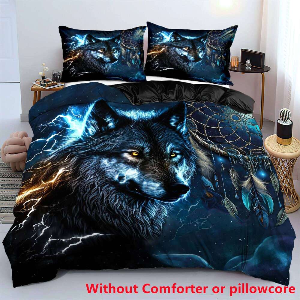 Quilt Cover 3D Printed Cartoon Anime Wolf Duvet comforter 100% Polyester Soft and Comfortable Night Sky Bedding Sheets sets H260311 - view 3