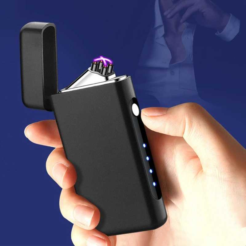 Type-C Rechargeable Dual Arc Pluse Lighters Windproof Portable Electric Lighters with LED Battery Display for Smoking Cigarette N260311